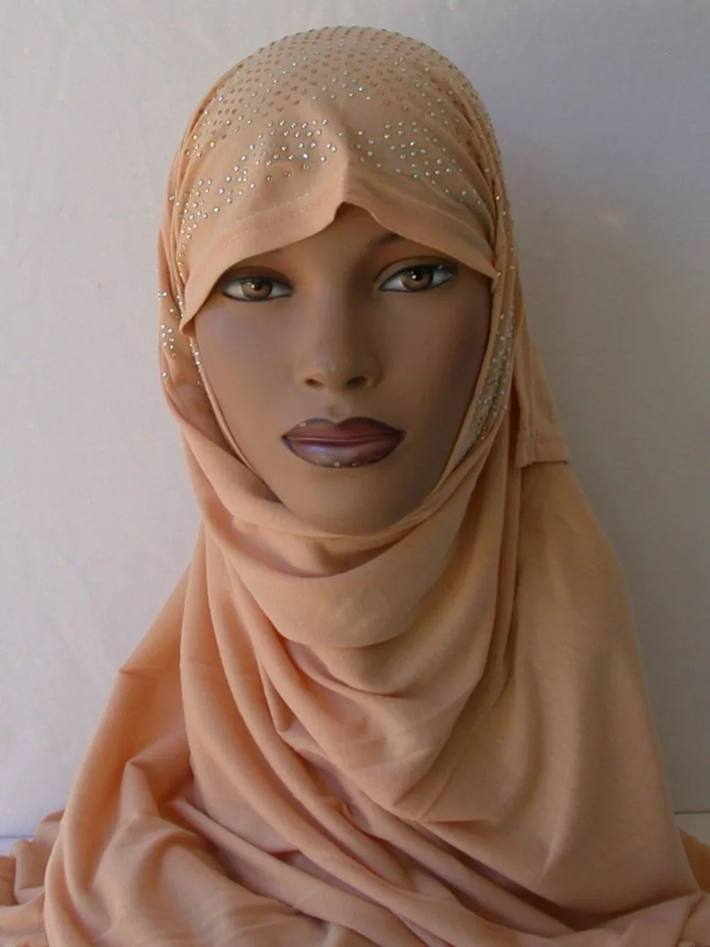 Women's Desert Sand Beige Rhinestone Fashion Jersey Scarf 28x70 Headwrap  Hijab